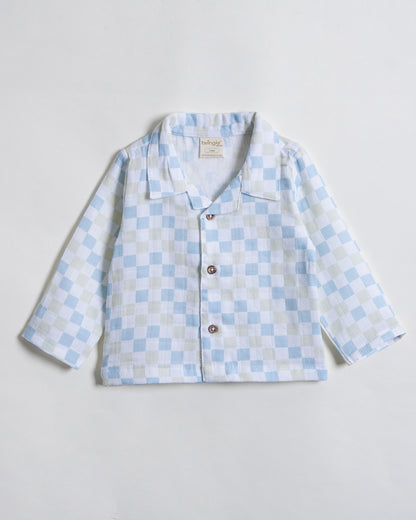 Twingle 100% Organic Muslin Nightsuit-Prevents Overheating-Naturally Temperature Regulating for Better Sleep-Soft Elasticated Waistband-Checkered Chaos-White-For Infants