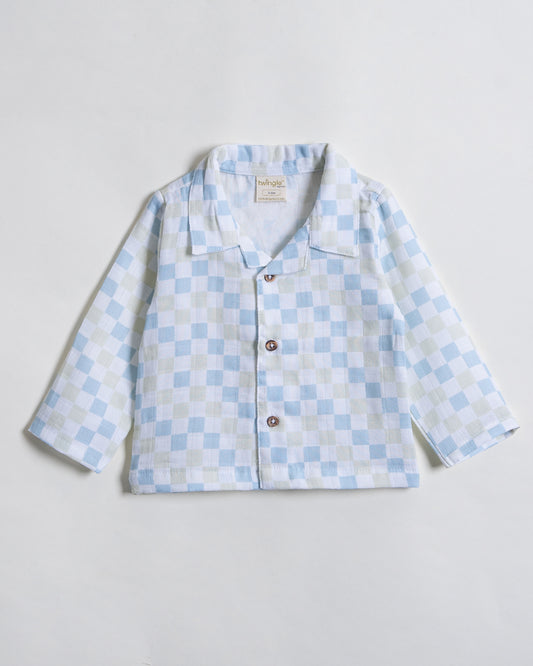 Twingle 100% Organic Muslin Nightsuit-Prevents Overheating-Naturally Temperature Regulating for Better Sleep-Soft Elasticated Waistband-Checkered Chaos-White-For Infants