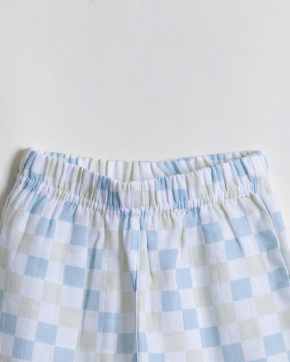 Twingle 100% Organic Muslin Nightsuit-Prevents Overheating-Naturally Temperature Regulating for Better Sleep-Soft Elasticated Waistband-Checkered Chaos-White-For Infants