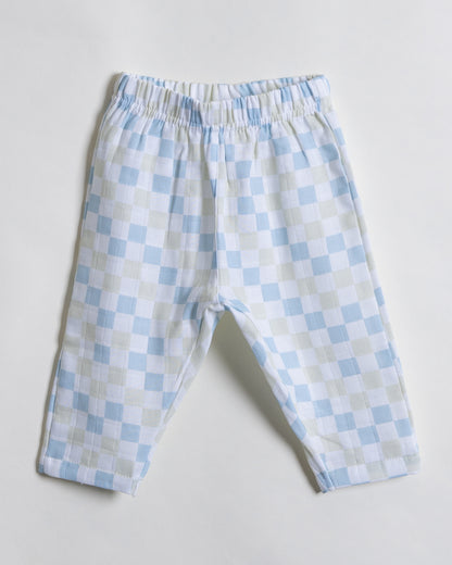 Twingle 100% Organic Muslin Nightsuit-Prevents Overheating-Naturally Temperature Regulating for Better Sleep-Soft Elasticated Waistband-Checkered Chaos-White-For Infants