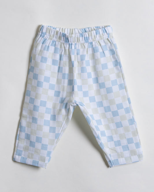 Twingle 100% Organic Muslin Nightsuit-Prevents Overheating-Naturally Temperature Regulating for Better Sleep-Soft Elasticated Waistband-Checkered Chaos-White-For Infants