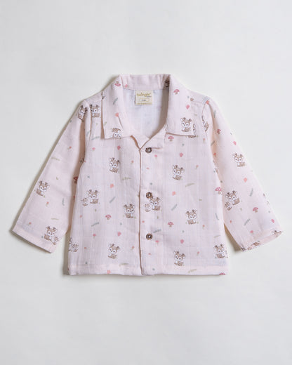 Twingle 100% Organic Muslin Nightsuit-Prevents Overheating-Naturally Temperature Regulating for Better Sleep-Soft Elasticated Waistband-Mama Deer-White-For Infants