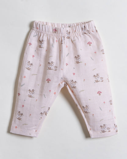 Twingle 100% Organic Muslin Nightsuit-Prevents Overheating-Naturally Temperature Regulating for Better Sleep-Soft Elasticated Waistband-Mama Deer-White-For Infants