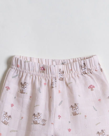 Twingle 100% Organic Muslin Nightsuit-Prevents Overheating-Naturally Temperature Regulating for Better Sleep-Soft Elasticated Waistband-Mama Deer-White-For Infants