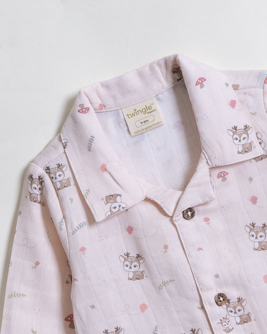 Twingle 100% Organic Muslin Nightsuit-Prevents Overheating-Naturally Temperature Regulating for Better Sleep-Soft Elasticated Waistband-Mama Deer-White-For Infants