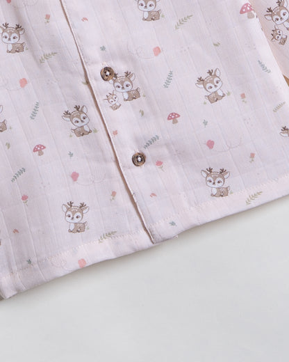 Twingle 100% Organic Muslin Nightsuit-Prevents Overheating-Naturally Temperature Regulating for Better Sleep-Soft Elasticated Waistband-Mama Deer-White-For Infants