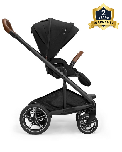 Nuna Mixx Next Baby Stroller-Height Adjustable Parent Handle Bar-Flat Reclining & Reversible Seat-Big Rear Wheels-Includes Rain Cover & Post Adaptors-2 Years Warranty-Pram for 0 to 4Y (Upto 22 Kg)-Caviar