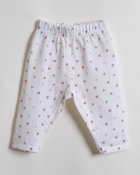 Twingle 100% Organic Muslin Nightsuit-Prevents Overheating-Naturally Temperature Regulating for Better Sleep-Soft Elasticated Waistband-Tiny Hearts-White-For Infants