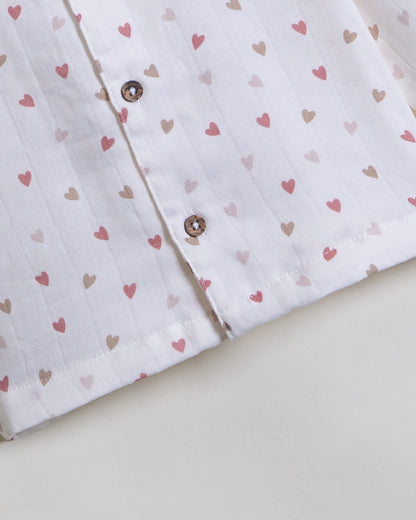 Twingle 100% Organic Muslin Nightsuit-Prevents Overheating-Naturally Temperature Regulating for Better Sleep-Soft Elasticated Waistband-Tiny Hearts-White-For Infants