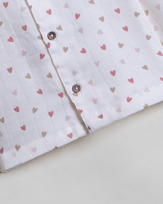 Twingle 100% Organic Muslin Nightsuit-Prevents Overheating-Naturally Temperature Regulating for Better Sleep-Soft Elasticated Waistband-Tiny Hearts-White-For Infants