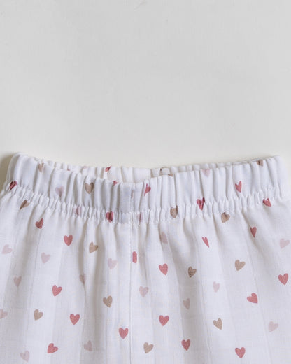 Twingle 100% Organic Muslin Nightsuit-Prevents Overheating-Naturally Temperature Regulating for Better Sleep-Soft Elasticated Waistband-Tiny Hearts-White-For Infants