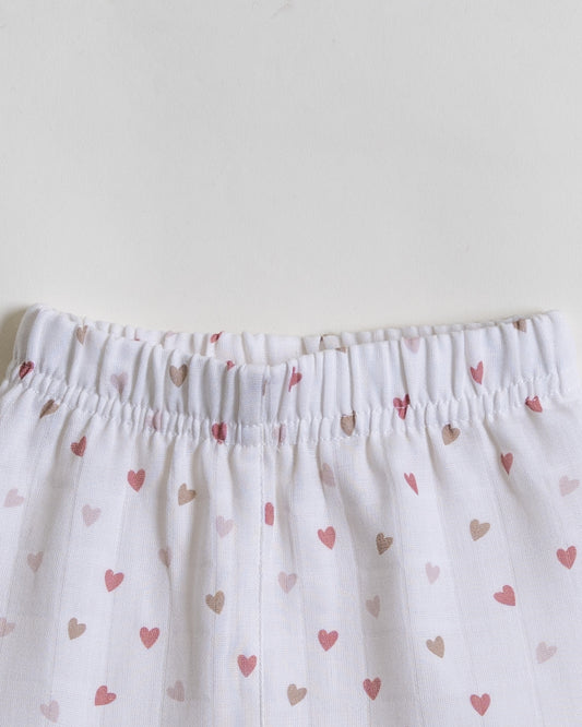 Twingle 100% Organic Muslin Nightsuit-Prevents Overheating-Naturally Temperature Regulating for Better Sleep-Soft Elasticated Waistband-Tiny Hearts-White-For Infants