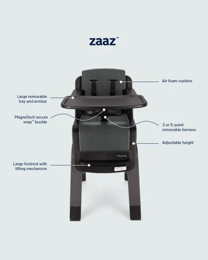 Nuna Zaaz Baby High Chair-Air Foam Cushion-Height Adjustable-Easily Removable Tray, Arm Bar & Footrest-For 0M+ (Upto 100Kg)-Black Plum