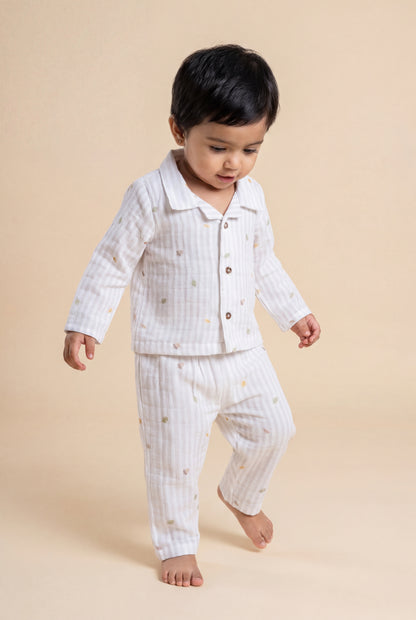 Twingle 100% Organic Muslin Nightsuit-Prevents Overheating-Naturally Temperature Regulating for Better Sleep-Soft Elasticated Waistband-Autumn Vibes-White-For Infants