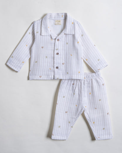 Twingle 100% Organic Muslin Nightsuit-Prevents Overheating-Naturally Temperature Regulating for Better Sleep-Soft Elasticated Waistband-Autumn Vibes-White-For Infants