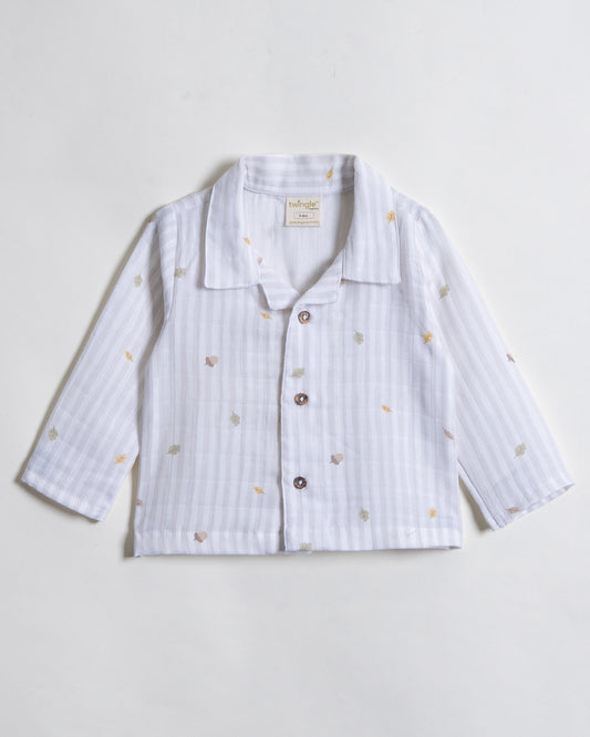 Twingle 100% Organic Muslin Nightsuit-Prevents Overheating-Naturally Temperature Regulating for Better Sleep-Soft Elasticated Waistband-Autumn Vibes-White-For Infants