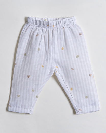 Twingle 100% Organic Muslin Nightsuit-Prevents Overheating-Naturally Temperature Regulating for Better Sleep-Soft Elasticated Waistband-Autumn Vibes-White-For Infants