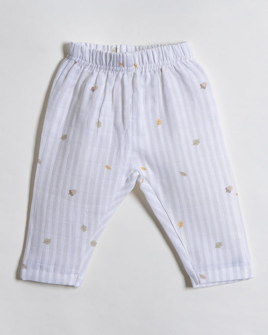 Twingle 100% Organic Muslin Nightsuit-Prevents Overheating-Naturally Temperature Regulating for Better Sleep-Soft Elasticated Waistband-Autumn Vibes-White-For Infants