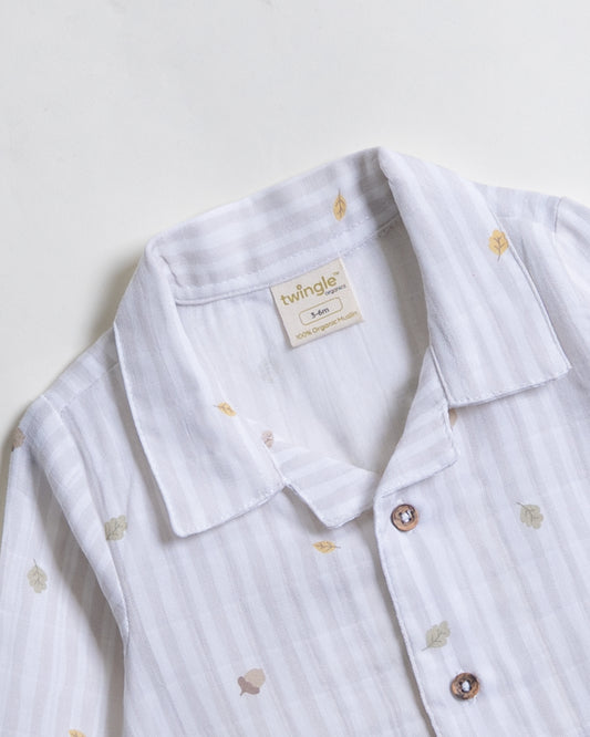 Twingle 100% Organic Muslin Nightsuit-Prevents Overheating-Naturally Temperature Regulating for Better Sleep-Soft Elasticated Waistband-Autumn Vibes-White-For Infants