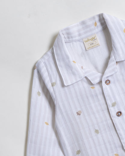 Twingle 100% Organic Muslin Nightsuit-Prevents Overheating-Naturally Temperature Regulating for Better Sleep-Soft Elasticated Waistband-Autumn Vibes-White-For Infants