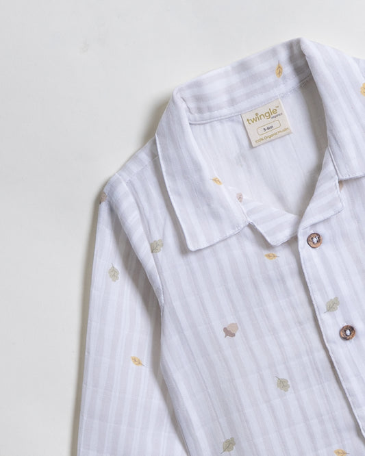 Twingle 100% Organic Muslin Nightsuit-Prevents Overheating-Naturally Temperature Regulating for Better Sleep-Soft Elasticated Waistband-Autumn Vibes-White-For Infants