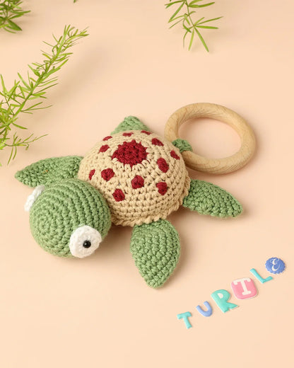 Baby Forest Crochet Karigari Turtle Baby Rattle Toy-Encourages Visual Development-For Infants