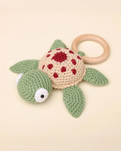 Baby Forest Crochet Karigari Turtle Baby Rattle Toy-Encourages Visual Development-For Infants