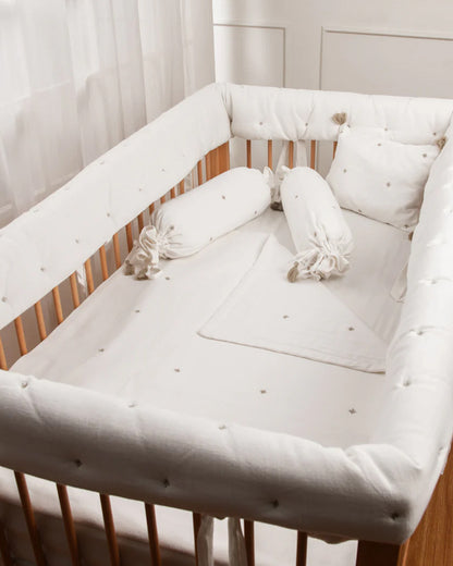 LittleBird Baby Bedding Set with Cot Bumper-Cotton White-Hand Embroidered-100% Cotton-For Infants