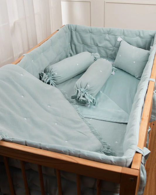 LittleBird Baby Bedding Set with Cot Bumper-Bluebell-Hand Embroidered-100% Cotton-For Infants