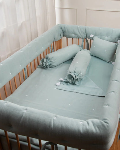 LittleBird Baby Bedding Set with Cot Bumper-Bluebell-Hand Embroidered-100% Cotton-For Infants