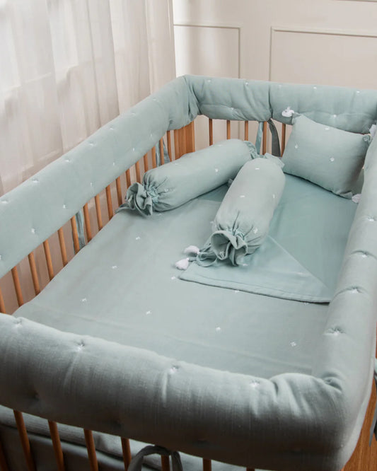 LittleBird Baby Bedding Set with Cot Bumper-Bluebell-Hand Embroidered-100% Cotton-For Infants