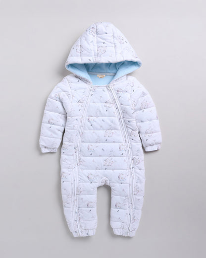 Cot & Candy Baby White Quilted Sleepsuit-Printed-Cotton-For Infants