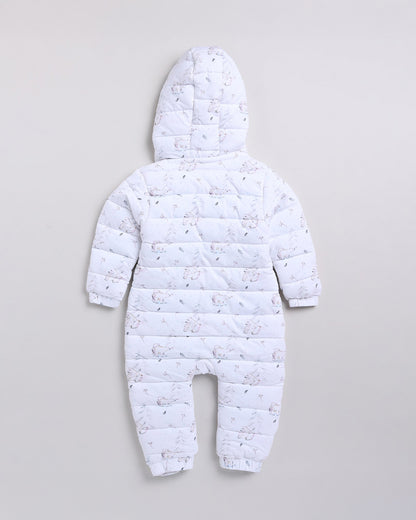 Cot & Candy Baby White Quilted Sleepsuit-Printed-Cotton-For Infants