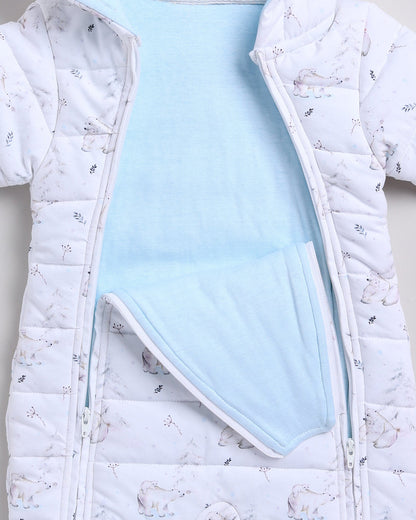 Cot & Candy Baby White Quilted Sleepsuit-Printed-Cotton-For Infants