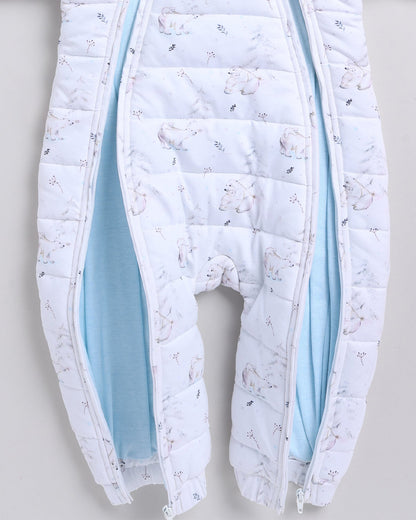 Cot & Candy Baby White Quilted Sleepsuit-Printed-Cotton-For Infants