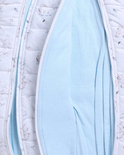 Cot & Candy Baby White Quilted Sleepsuit-Printed-Cotton-For Infants