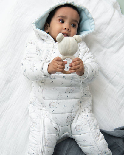 Cot & Candy Baby White Quilted Sleepsuit-Printed-Cotton-For Infants