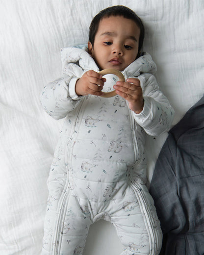 Cot & Candy Baby White Quilted Sleepsuit-Printed-Cotton-For Infants