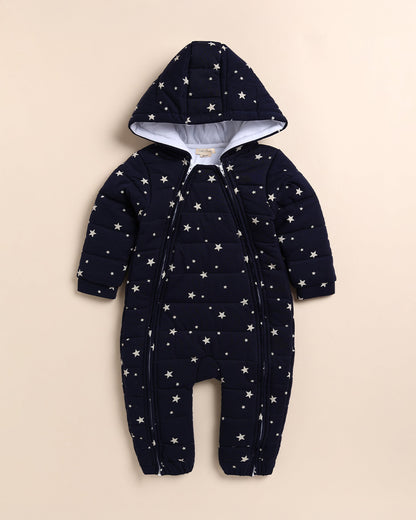 Cot & Candy Baby Navy Blue Quilted Sleepsuit-Printed-Cotton-For Infants