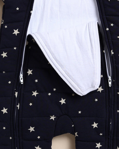 Cot & Candy Baby Navy Blue Quilted Sleepsuit-Printed-Cotton-For Infants