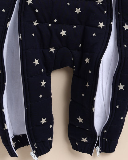 Cot & Candy Baby Navy Blue Quilted Sleepsuit-Printed-Cotton-For Infants