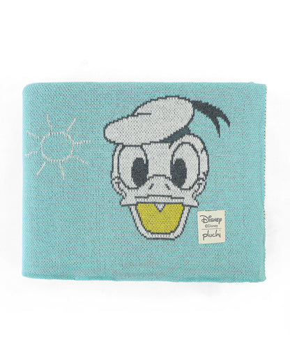 Pluchi Donald Duck Disney Knitted Baby Blanket-Ultra Soft 100% Organic Cotton-All Seasons AC Blanket-Pearl Aqua-For Toddlers