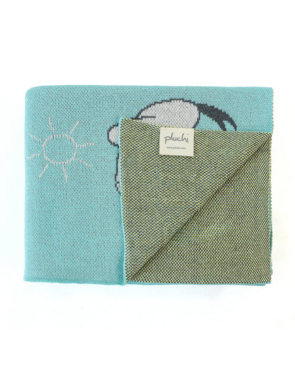 Pluchi Donald Duck Disney Knitted Baby Blanket-Ultra Soft 100% Organic Cotton-All Seasons AC Blanket-Pearl Aqua-For Toddlers