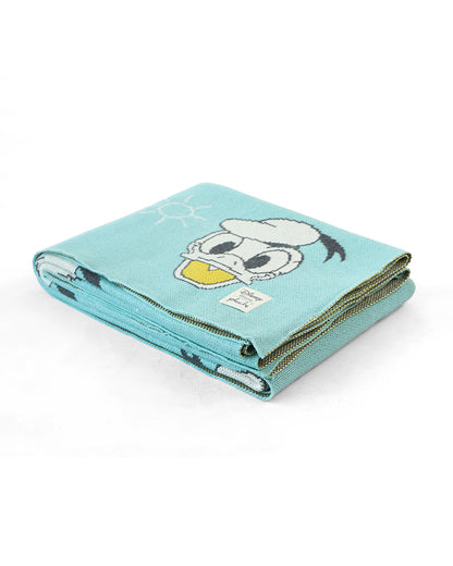 Pluchi Donald Duck Disney Knitted Baby Blanket-Ultra Soft 100% Organic Cotton-All Seasons AC Blanket-Pearl Aqua-For Toddlers