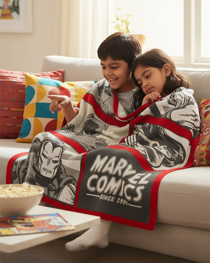 Pluchi Marvel Comics Knitted Baby Blanket-100% Cotton-All Seasons AC Blanket-Grey & Red-For Toddlers