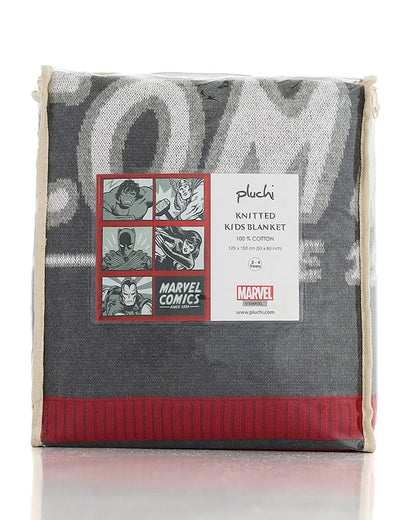 Pluchi Marvel Comics Knitted Baby Blanket-100% Cotton-All Seasons AC Blanket-Grey & Red-For Toddlers