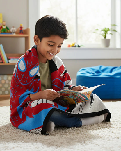 Pluchi Spidey Disney Knitted Baby Blanket-100% Cotton-All Seasons AC Blanket-Multicolor-For Toddlers