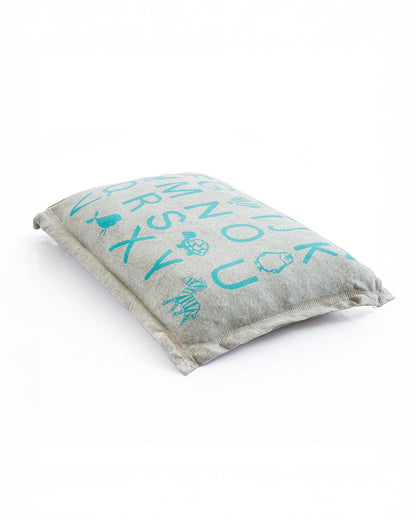Pluchi Fitted Cot Bedsheet & Pillow Set-Knitted Cotton-Alphabet-Grey & Blue-For Infants