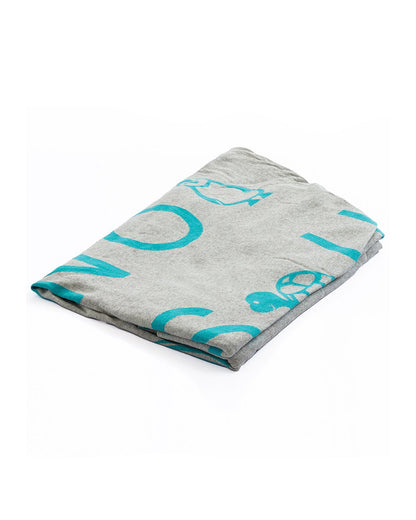 Pluchi Fitted Cot Bedsheet & Pillow Set-Knitted Cotton-Alphabet-Grey & Blue-For Infants