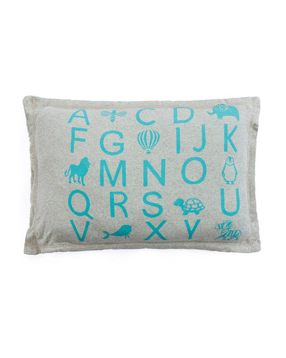 Pluchi Fitted Cot Bedsheet & Pillow Set-Knitted Cotton-Alphabet-Grey & Blue-For Infants